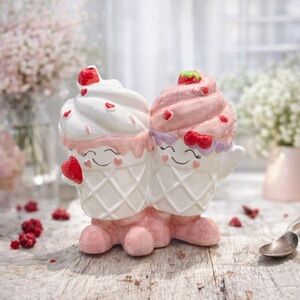 NEW HTF Viral Ceramic Valentine Ice Cream Cone Couple - 10" x 10"